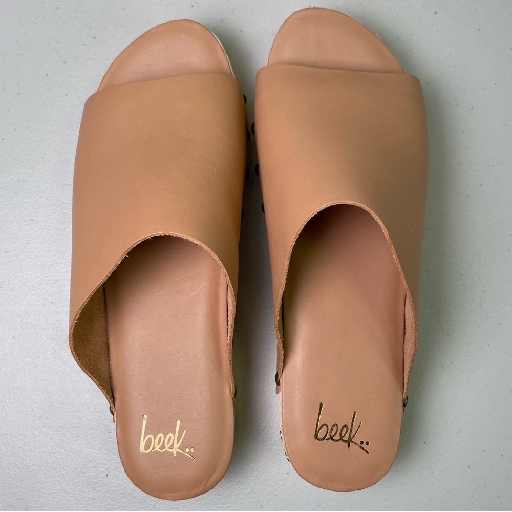 Beek Monarch Clog Sandal Honey Size 11 Vachetta Leather Wood